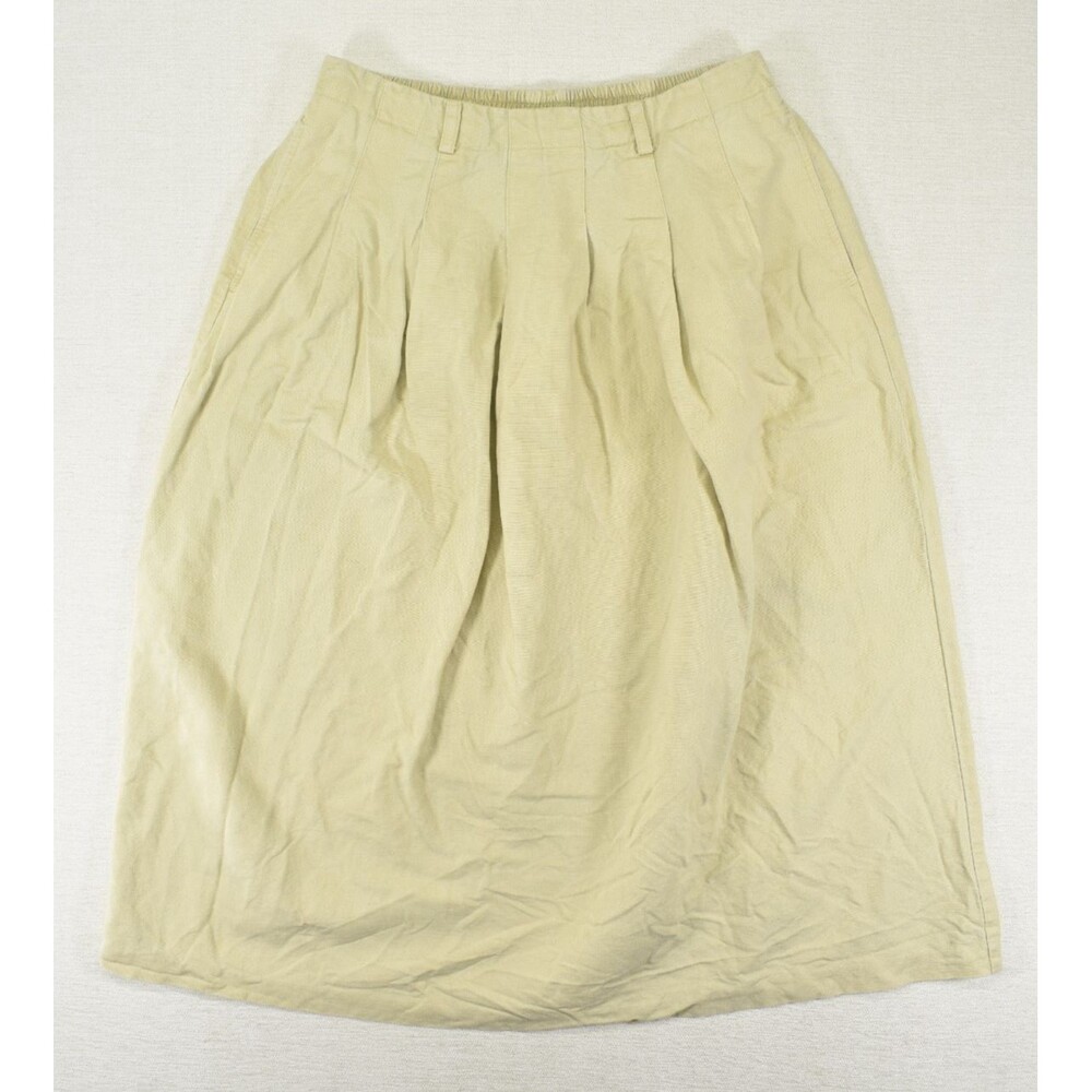Orvis Linen Blend Pleated Midi Skirt Medium Beige Tan Elastic Waist Belt Loops